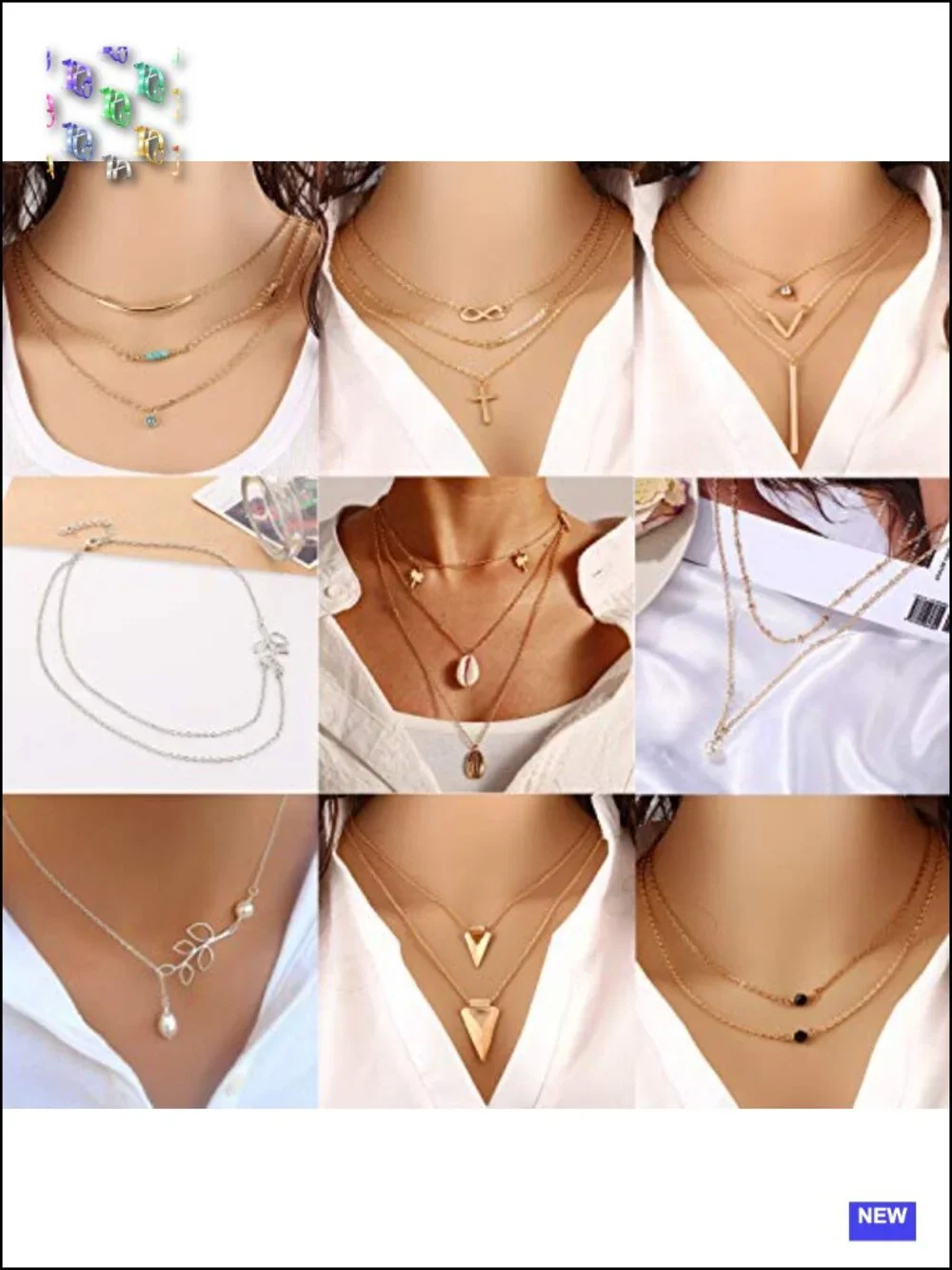 20 Pendant Necklaces, Gold and Silver, Alloy, Fashion Jewelry Set